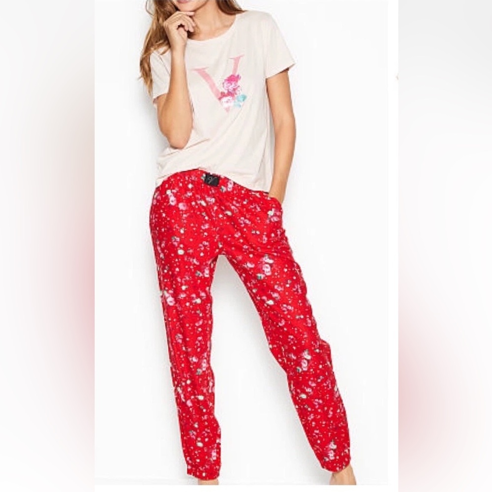 Victoria's Secret Red/White/Pink/Green Floral Cotton Pajama Pants Size XL